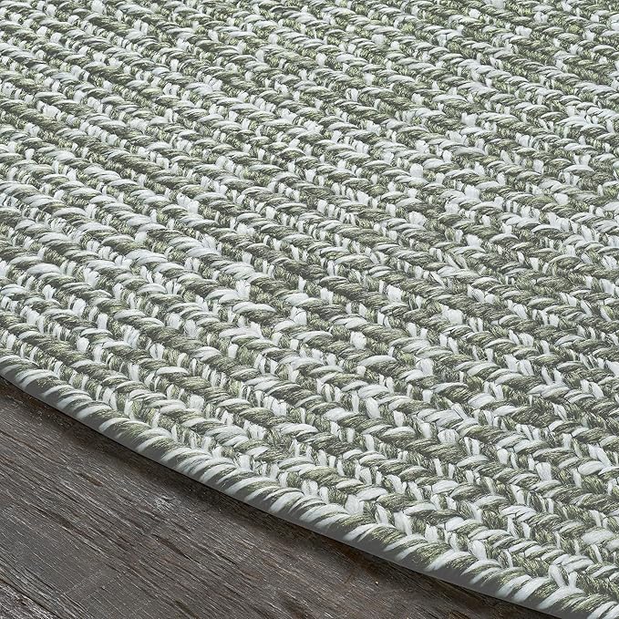 Superior Indoor/Outdoor Area Rug, Dual-Tone Reversible Braided Floor Decor for Patio, Front Porch, Entryway, Living Room, Office, Nursery, Artistic Home, 5' x 8', Green-White
