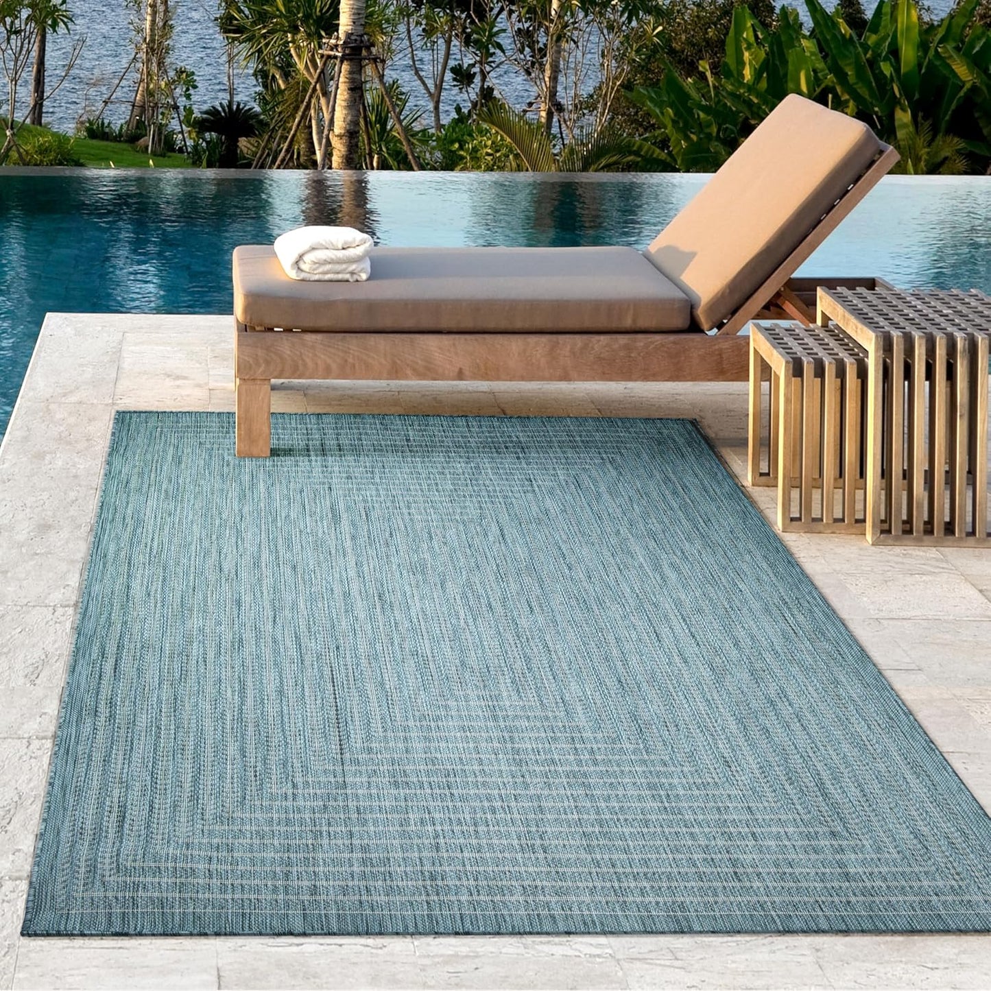 Adiva Rugs Outdoor Indoor Area Rug, Weather Resistant, Easy to Clean, Stain Resistant Floor Mat for Dining Room, Backyard, Deck, Patio (Aqua Weiss, 6' x 9')