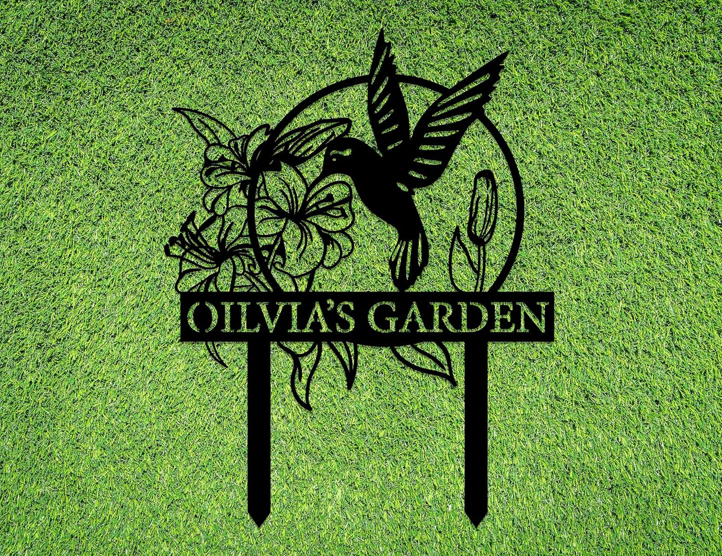 Custom Hummingbird Metal Garden Sign with Stakes, Bird Garden Decorations, Flower Design Personalized Garden Sign, Custom Garden Name Sign, Yard Decor, Home Gift