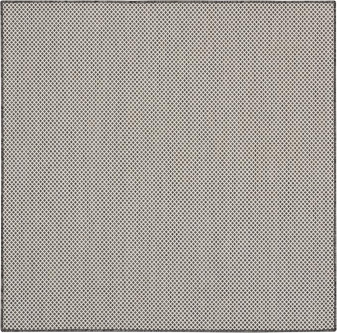 Nourison Home Courtyard Ivory Charcoal 4' x Square Area Rug - Easy Clean, Non Shedding, Bed Room, Living Room, Dining Room, Kitchen (4' x Square)