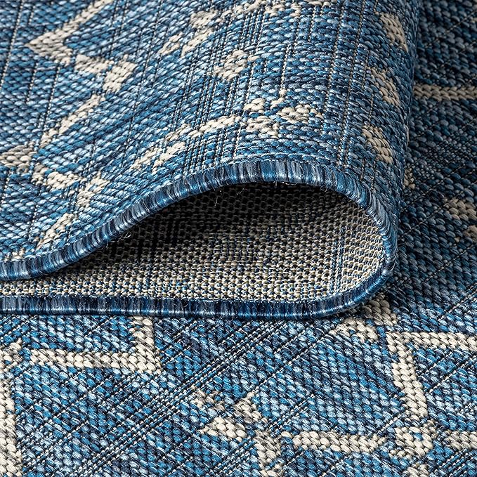 JONATHAN Y Moroccan Geometric Indoor Outdoor Round Area Rug 5 Ft Navy/Light Gray, Ourika Textured Weave for Backyard, Patio, Porch, Easy-Cleaning, High Traffic, Pet-Friendly, Non-Shedding SMB108B-5R