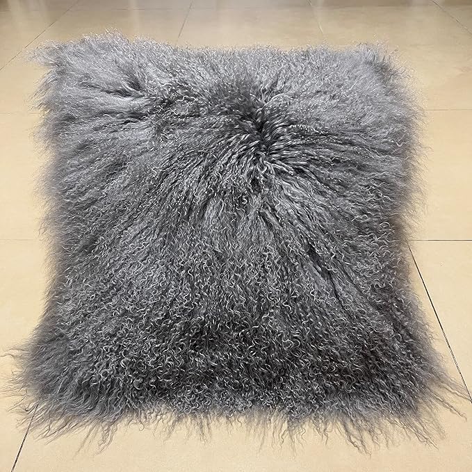 100% Real Mongolian Lamb Fur Cushion Cover/Pillowcase (Light Gray, 20x20inch) 1