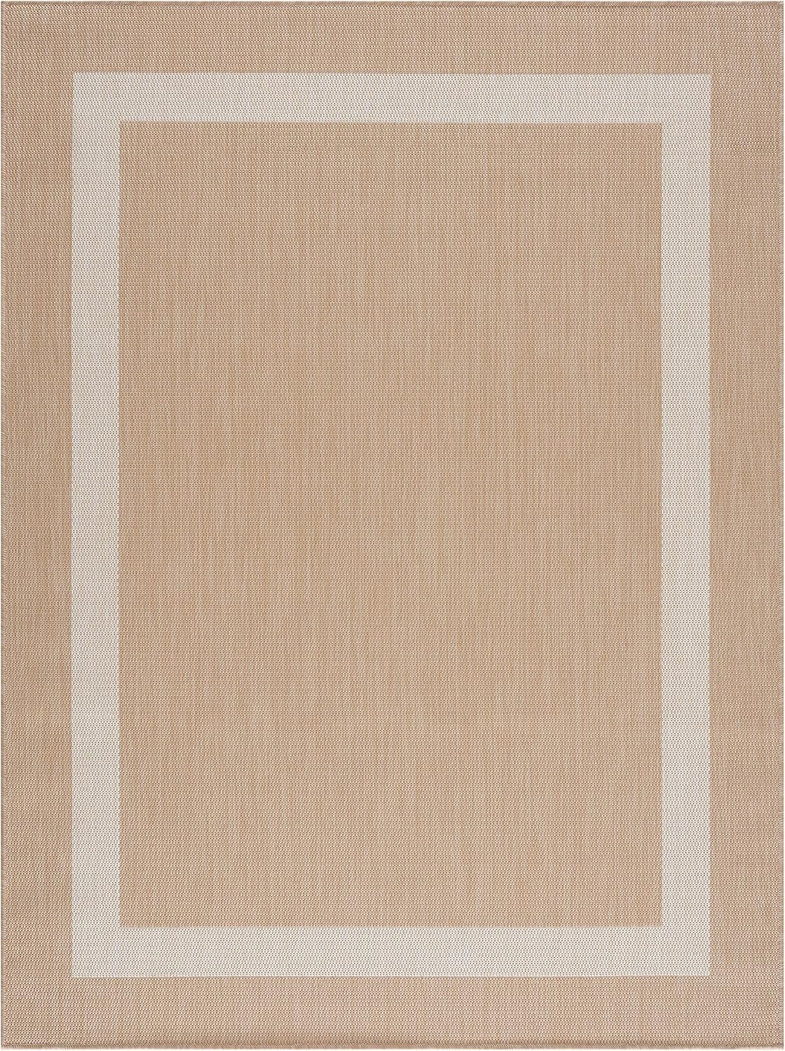 CAMILSON Outdoor Rug 9x12, Large Modern Outside Rugs for Patios Porches Waterproof Durable Washable Non-Shedding, Easy-to-Clean Indoor Outdoor Area Carpet (9 x 12, Bordered - Beige/White)