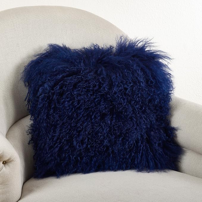 SARO LIFESTYLE Mongolian Lamb Fur Poly Filled Throw Pillow