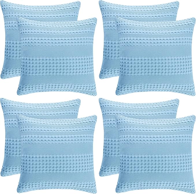PHF Waffle Weave Euro Pillow Shams, 8 Pack 100% Cotton Pillow Covers 26x26 Inches for Decor, No Insert, Luxury Aesthetic Euro Pillow Cases for Bedroom Decor, Sky Blue