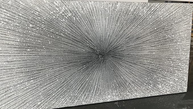 YaSheng Art - 24x48 Inch Abstract Art Oil Paintings on Canvas Thick silver Abstract Artwork Modern Home Decor Canvas Wall Art 24x48inch