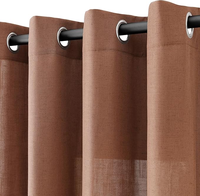 Cappuccino Linen Curtains 96 Inches Length for Living Room Grommet Top Design Semi Sheer Light Filterinig Bedroom Window Panels Modern Farmhouse Minimalist Room Decor Sheer Drapes 52x96, 2 Panels