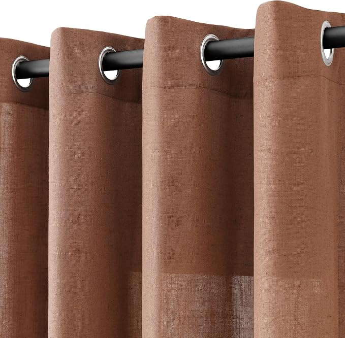 Cappuccino Linen Curtains 84 Inches Long for Living Room Grommet Top Sheer Light Filtering Gauze Window Curtain Modern Rustic Farmhouse Cotton Textured Semi Sheer Drapes for Bedroom 52x84, 2 Panels