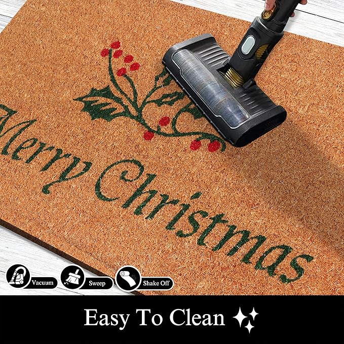 A1HC Natural Coco Coir Door Mat Merry Christmas with Heavy Duty Non-Slip PVC Backing - 18" x 30" - Easy to Clean, Holiday Welcome Mat for Home, Low-Profile Durable Doormat