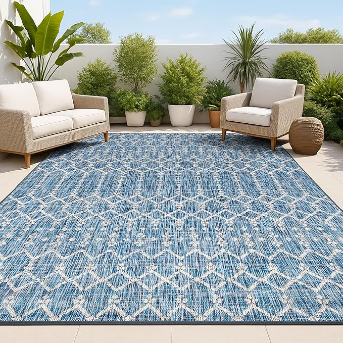 JONATHAN Y Moroccan Geometric Indoor Outdoor Area Rug 5X8 Navy/Light Gray, Ourika Textured Weave for Backyard, Patio, Porch, Easy-Cleaning, High Traffic, Pet-Friendly, Non-Shedding (SMB108B-5)
