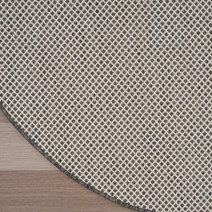 Nourison Home Courtyard Ivory Charcoal 6' x Round Area Rug - Easy Clean, Non Shedding, Bed Room, Living Room, Dining Room, Kitchen (6' x Round)