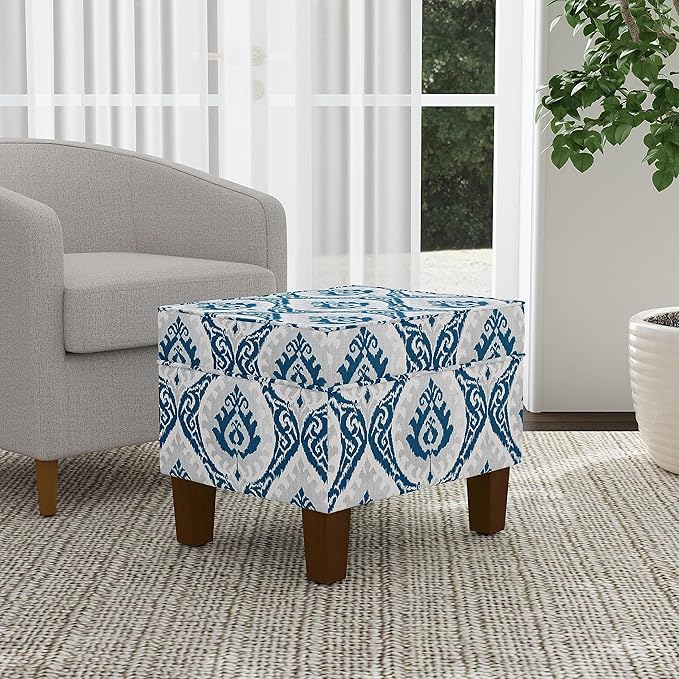 HomePop 22" Modern Rectangular Storage Ottoman - Blue Ikat Medallion Print