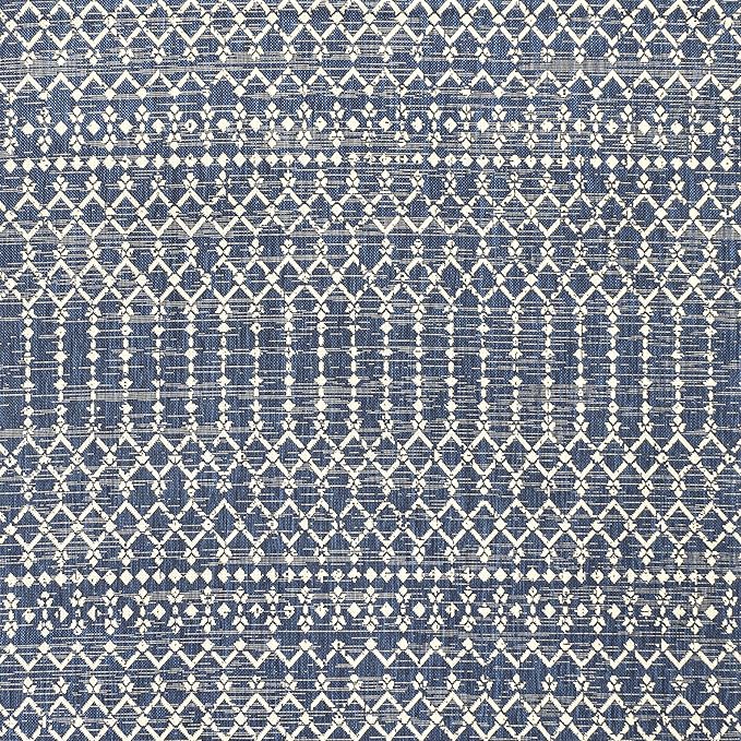 JONATHAN Y Moroccan Geometric Indoor Outdoor Square Area Rug 6X6 Navy/Beige, Ourika Textured Weave for Backyard, Patio, Porch, Easy-Cleaning, High Traffic, Pet-Friendly, Non-Shedding (SMB108K-6SQ)