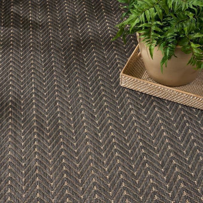Nourison Home Horizon Indoor/Outdoor Charcoal 9' x 12' Area Rug - Easy Clean, Non Shedding, Bed Room, Living Room, Dining Room, Kitchen (9' x 12')