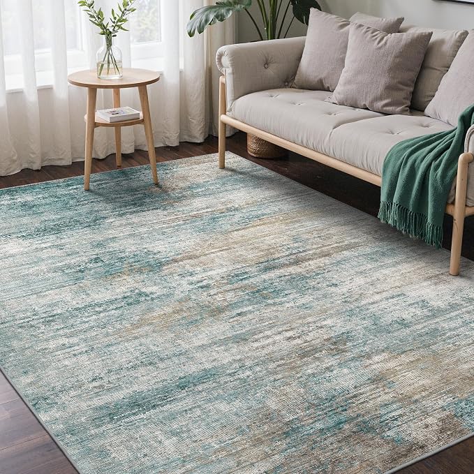 BEIMO Area Rugs 5x7 for Living Room Bedroom, Modern Abstract Machine Washable Rug, Large Soft Low Pile Indoor Floor Carpet with Non Slip Backing for Dining Room, Teal