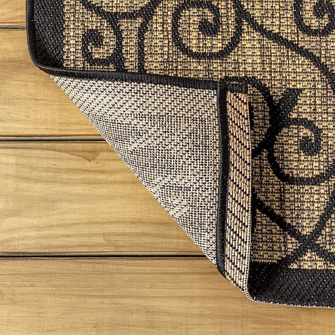 JONATHAN Y Vintage Filigree Indoor Outdoor Octagon Area Rug 8 Ft Black/Khaki, Madrid Textured Weave for Backyard, Patio, Porch, Easy-Cleaning, High Traffic, Pet-Friendly, Non-Shedding (SMB107A-8TGN)