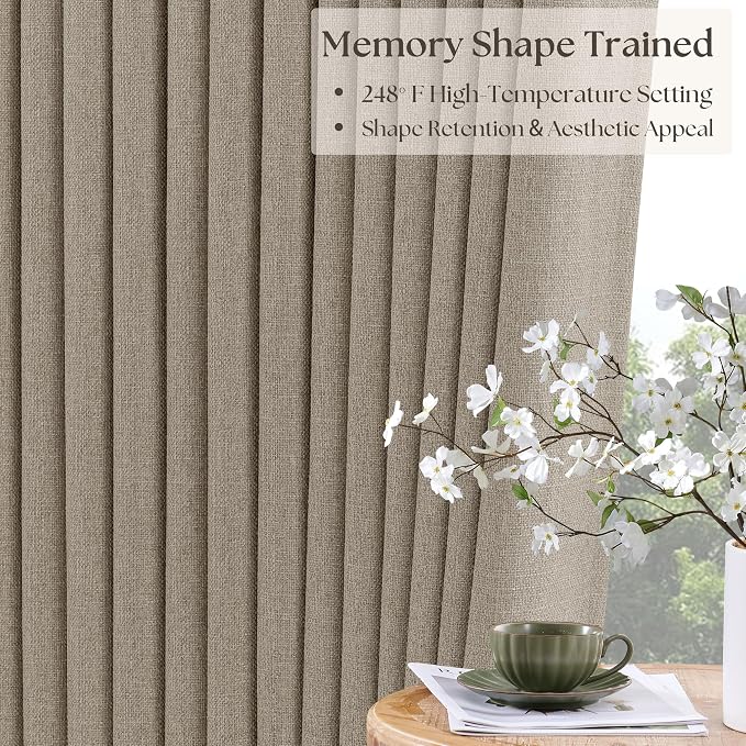 Viral Pleated Blackout Dark Flax 120 Inch Long Curtains Neutral Pinch Pleated Taupe Greige Linen Double Layer 100% Black Out Curtains Soundproof Cottagecore 120 Inch Window Drapes 2 Panels Set