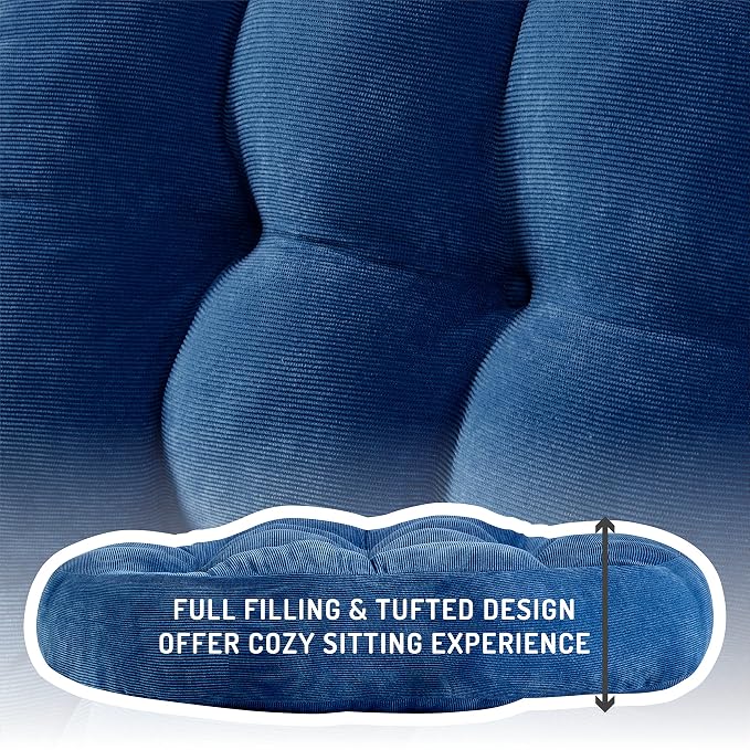 Floor Cushion Pillow Set of 2, Round Large Pillows Seating for Adults, Tufted Corduroy Cushions for Living Room Tatami, Navy Blue, 22 Inch