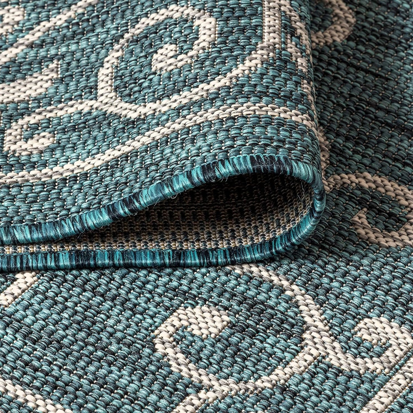 JONATHAN Y Vintage Filigree Indoor Outdoor Square Area Rug 8X8 Teal/Gray, Charleston Textured Weave for Backyard, Patio, Porch, Easy-Cleaning, High Traffic, Pet-Friendly, Non-Shedding (SMB106F-8SQ)