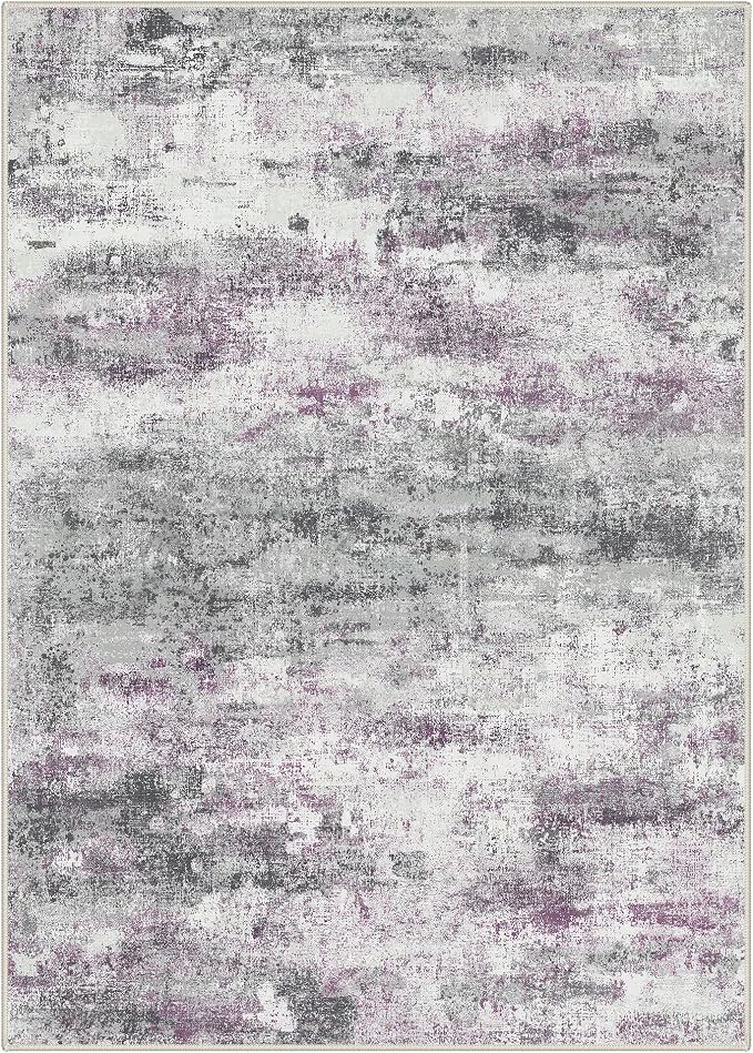BEIMO Area Rugs 5x7 for Living Room Bedroom, Modern Abstract Machine Washable Rug, Large Soft Low Pile Floor Carpet with Non Slip Backing for Dining Room, Grey/Purple