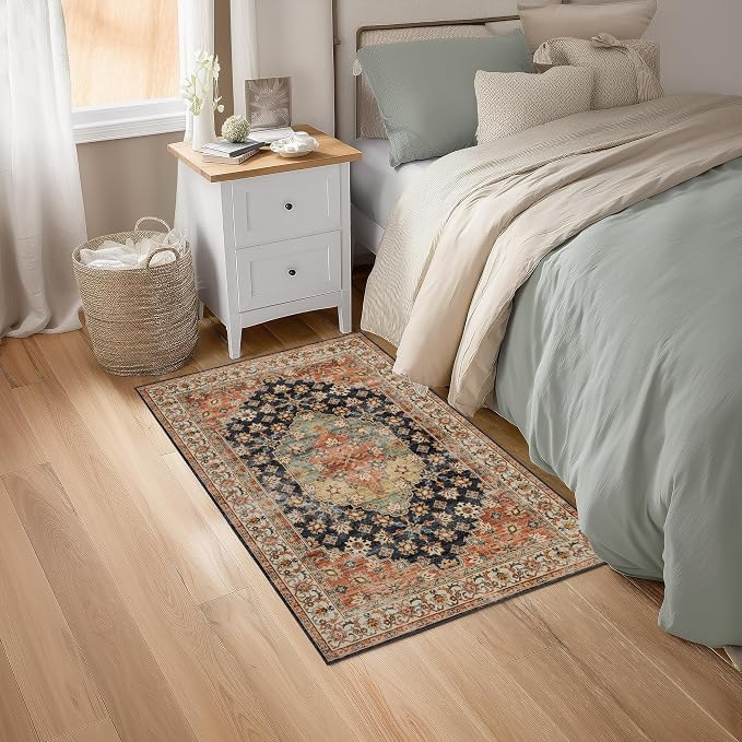Ruaruarug Washable Area Rug 2x3 for Kitchen Entryway Living Room Bedroom, Ultra Soft Non Slip Stain & Fade Resistant, Pet & Kids Friendly, Suitable for High Traffic Areas Easy to Clean, Maroon