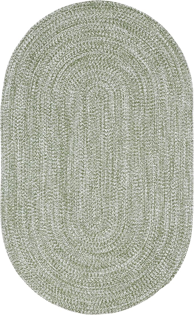 Superior Indoor/Outdoor Area Rug, Dual-Tone Reversible Braided Floor Decor for Patio, Front Porch, Entryway, Living Room, Office, Nursery, Artistic Home, 8' x 10', Green-White