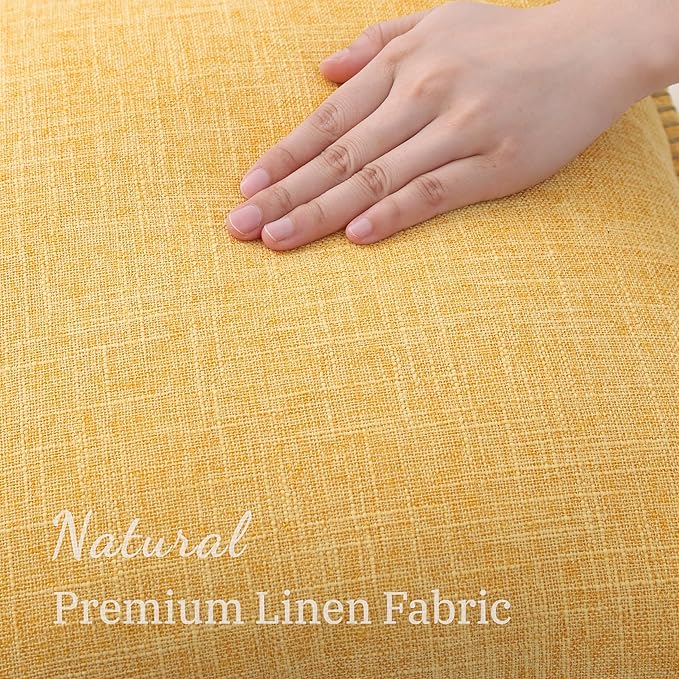 decorUhome Summer Decorative Throw Pillow Covers 24x24 Set of 2 Square Faux Linen Outdoor Neutral Farmhouse Euro Sham Pillow Covers with Stitched Edge for Couch Sofa Living Room, Mustard Yellow