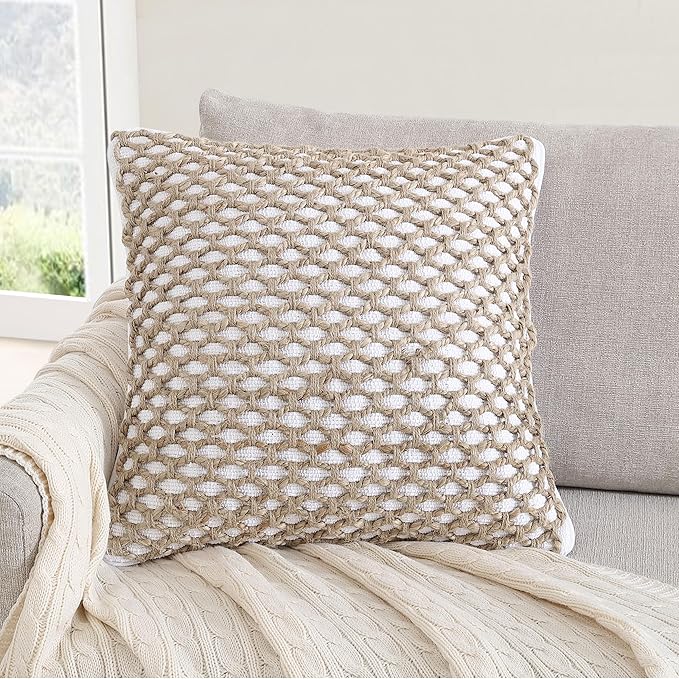 Boho Living 18x18 White Throw Pillow Covers with Pillow Insert Included, Pack of 1