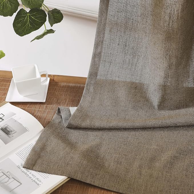 Central Park Café Brown Pinch Pleat Light Filtering Curtain Panel with Microfiber Liner 95 Inches for Living Room, Linen Blended Window Treatment Drape for Bedroom with Back Tabs Hooks, 40" Wx95 Lx2