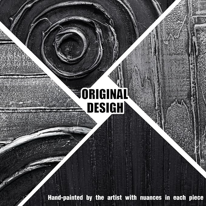 Black and Silver Circles Canvas Wall Art for Living Room Abstract Painting Wall Decor for Dining Room Minimalist Wall Decor for Office Size 24 x 47 Inch