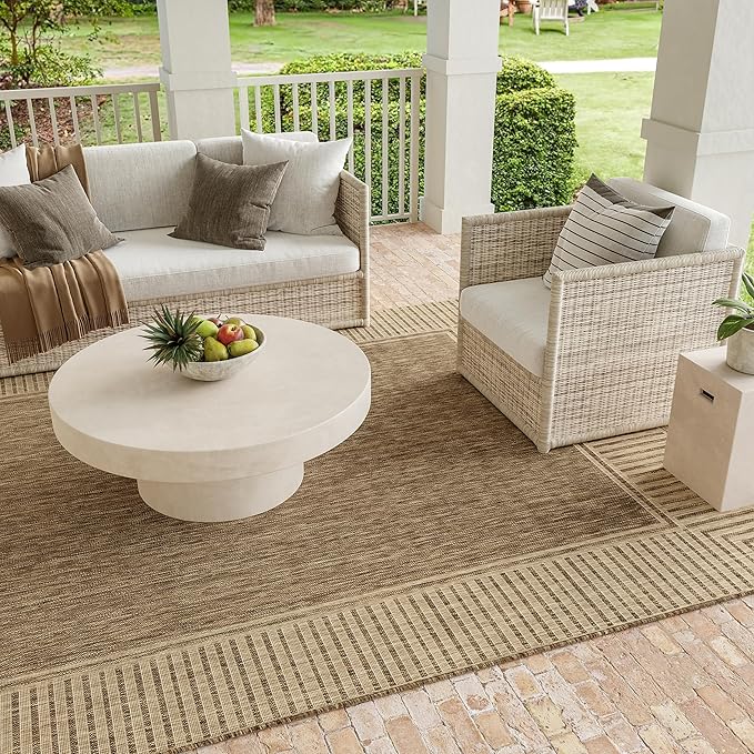 Nuloom Asha Light Brown/Ivory, 2' x 3', Casual, Striped Border, Soft and Cozy, High Traffic, Easy Clean, Durable Area Rug for Indoor/Outdoor Patio, Deck, Porch, Garden, Courtyard
