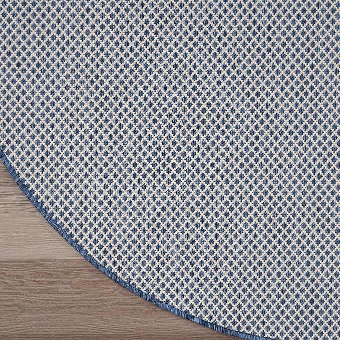 Nourison Home Courtyard Ivory Blue 5' x 8' Oval Area Rug - Easy Clean, Non Shedding, Bed Room, Living Room, Dining Room, Kitchen (5' x 8' Oval)