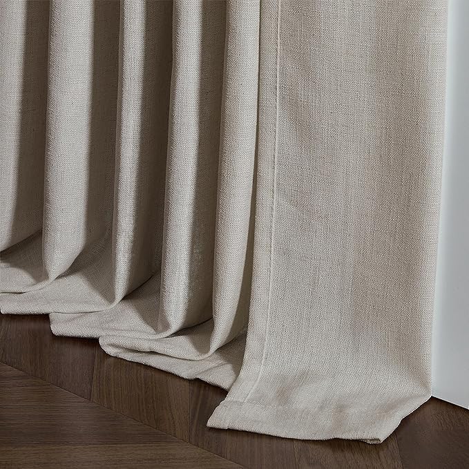 TWODRAPES Pinch Pleated Linen Curtains 78 Inches Long for Living Room 2 Panels Set Greyish Beige Flax Double Pleated Drapes Back Tab Farmhouse Cabin 78 Inch Window Curtains Bedroom Burlywood Birch