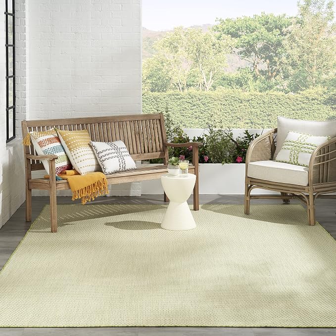 Nourison Home Courtyard Ivory Green 7' x 10' Area Rug - Easy Clean, Non Shedding, Bed Room, Living Room, Dining Room, Kitchen (7' x 10')