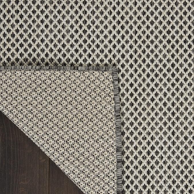 Nourison Home Courtyard Ivory Charcoal 4' x Square Area Rug - Easy Clean, Non Shedding, Bed Room, Living Room, Dining Room, Kitchen (4' x Square)