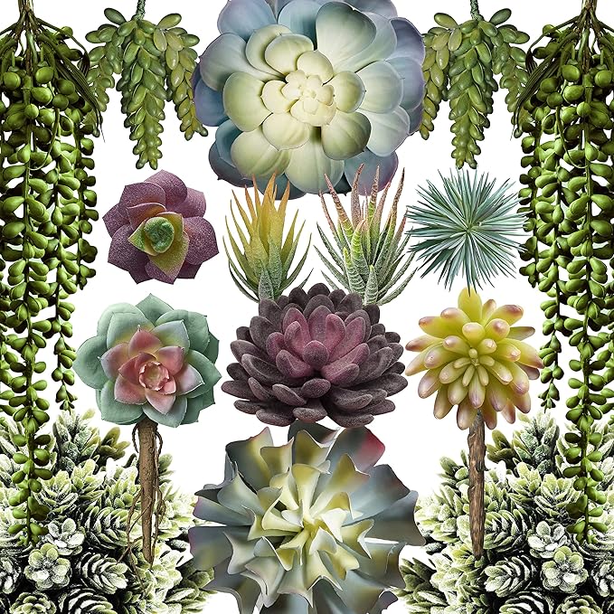 caqpo Artificial Succulents - 15 Pack - Premium Unpotted Succulent Plants Artificial - Realistic Textured Succulents - Fake Succulent Plants for DIY - Feaux Faux Cactus Plant Bulk