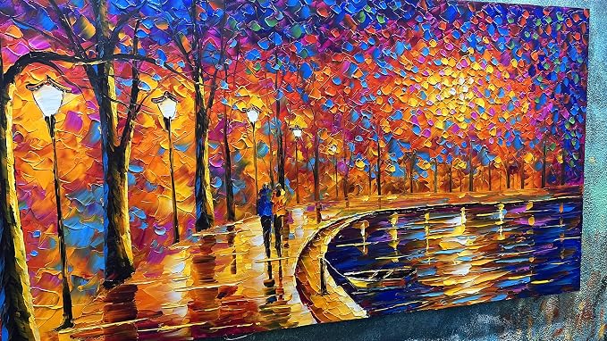 Tyed Art- Contemporary Art Landscape impressionist Oil Painting On Canvas Abstract Textured Tree artwork Painting Home Office Decorations Canvas Wall Art Painting Ready to hang 24x48inch