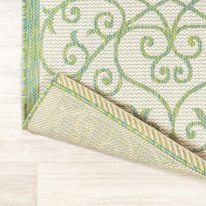 JONATHAN Y Vintage Filigree Indoor Outdoor Area Rug 8X10 Cream/Green, Madrid Textured Weave for Backyard, Patio, Porch, Easy-Cleaning, High Traffic, Pet-Friendly, Non-Shedding (SMB107J-8)