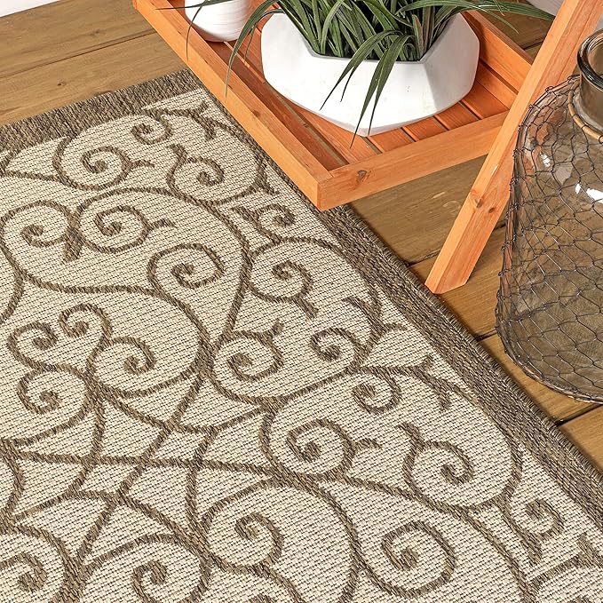 JONATHAN Y Vintage Filigree Indoor Outdoor Area Rug 6X9 Beige/Brown, Madrid Textured Weave for Backyard, Patio, Porch, Easy-Cleaning, High Traffic, Pet-Friendly, Non-Shedding (SMB107B-6)