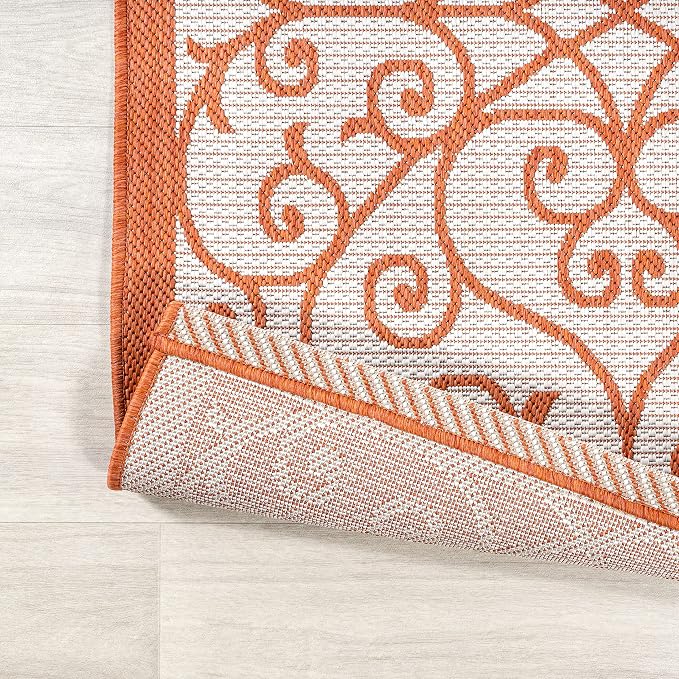 JONATHAN Y Vintage Filigree Indoor Outdoor Runner Rug 2X10 Cream/Orange, Madrid Textured Weave for Backyard, Patio, Porch, Easy-Cleaning, High Traffic, Pet-Friendly, Non-Shedding (SMB107L-210)