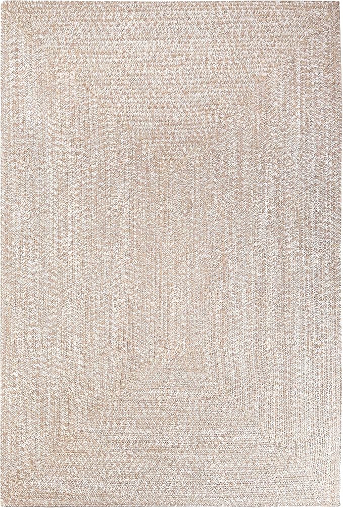 Superior Large Indoor/Outdoor Area Rug, Multi-Tone Reversible Braided Floor Decor for Patio, Front Porch, Entryway, Living Room, Office, Nursery, Artistic Home, 6' x 9', Latte-White