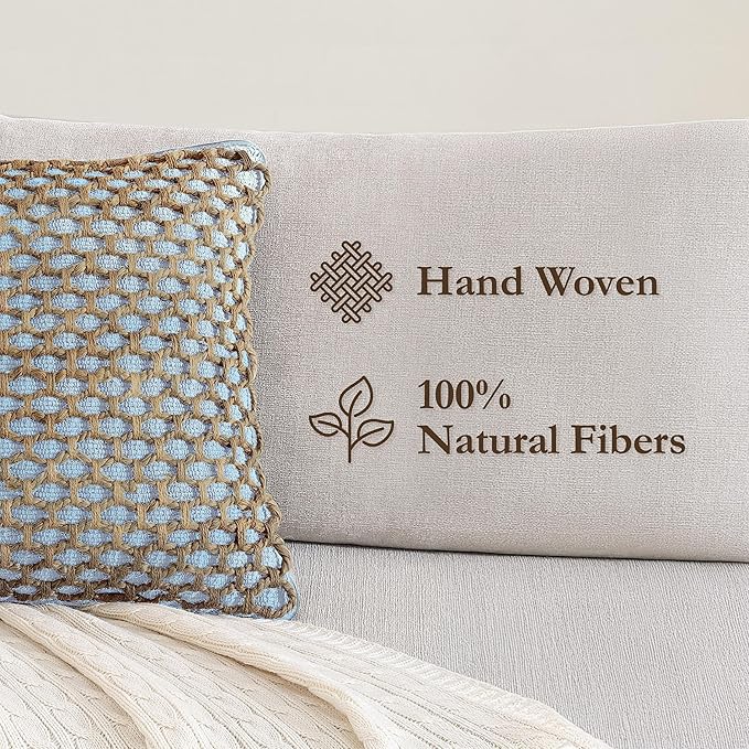 Boho Living Jada Decorative Throw, (2) 20" x 20" Pillow Covers with Insert, Light Blue 2 Count