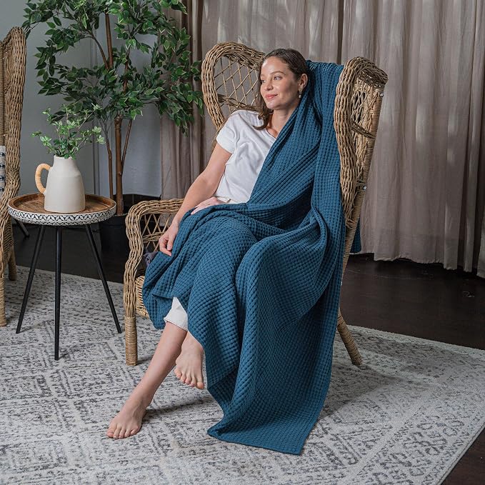Comfy Cubs Waffle Blanket King, 108" x 90" - 100% Cotton Lightweight Breathable Bed Blanket - Soft Textured Thermal Weave for All Seasons – Decorative Cozy Layer for Couch, Sofa, or Bed - Neptune
