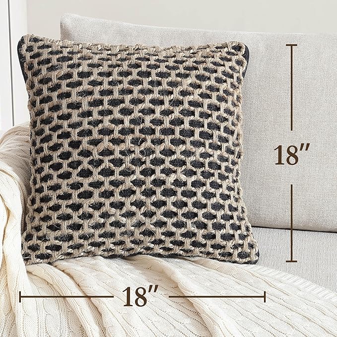 Boho Living 18x18 Black Throw Pillow Covers Pillow Insert not Included - Boho Pillow Covers Only, Pack of 2