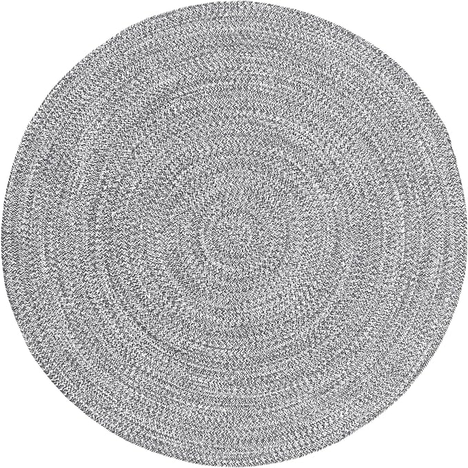 Superior Indoor/Outdoor Area Rug, Dual-Tone Reversible Braided Floor Decor for Patio, Front Porch, Entryway, Living Room, Office, Nursery, Artistic Home, 6' Round, Charcoal-White