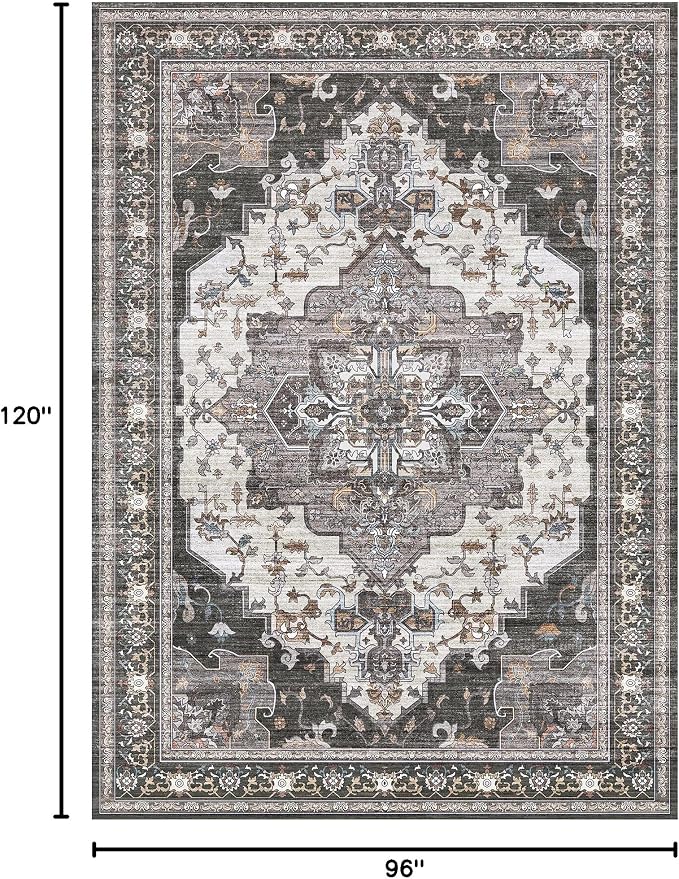 BEIMO Area Rugs 8x10 for Living Room Bedroom, Modern Vintage Machine Washable Large Rug Soft Rug, Low Pile Floor Carpet with Non Slip Backing for Dining Room,Dark Grey