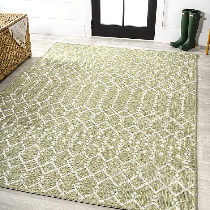 JONATHAN Y Moroccan Geometric Indoor Outdoor Area Rug 4X6 Light Green/Cream, Ourika Textured Weave for Backyard, Patio, Porch, Easy-Cleaning, High Traffic, Pet-Friendly, Non-Shedding (SMB108N-4)