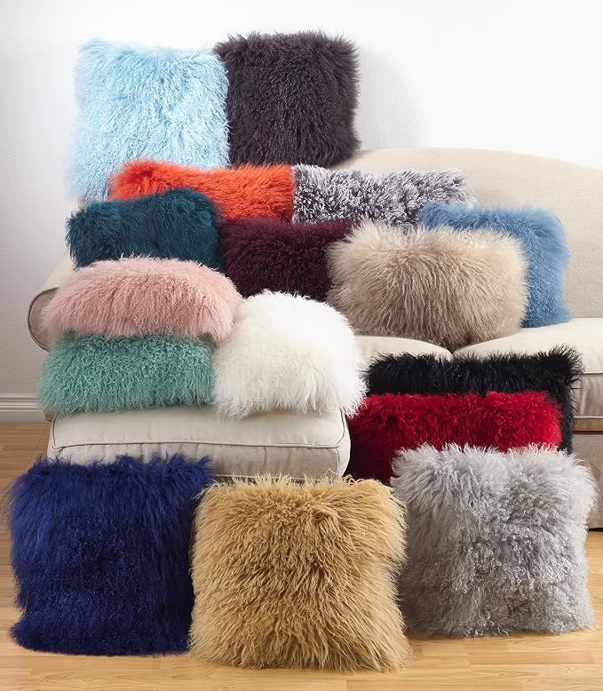 SARO LIFESTYLE 100% Wool Mongolian Lamb Fur Poly Filled Throw Pillow