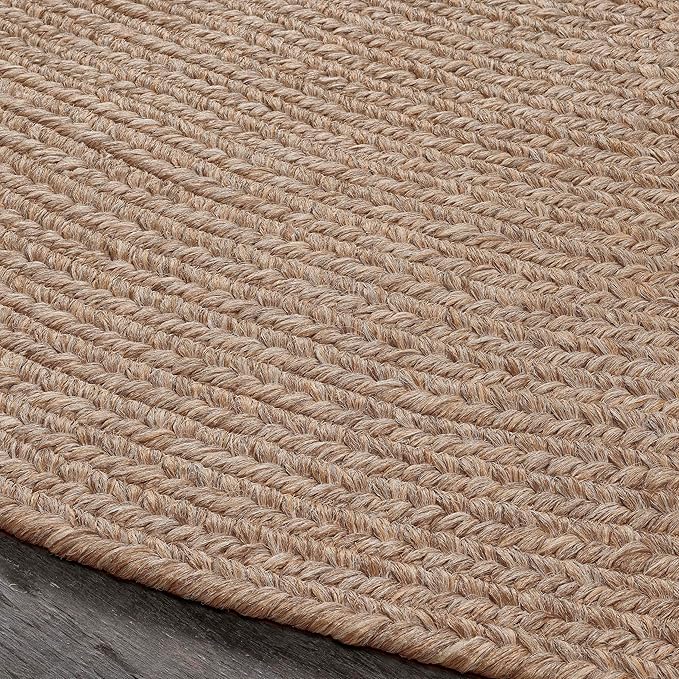 Superior Indoor/ Outdoor Oval Area Rug, Reversible Braided Home Floor Decor for Living Room, Kitchen, Entryway, Patio, Front Porch, Deck, Modern, Boho, Farmhouse Style, 8' x 10', Latte