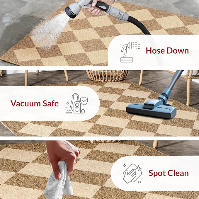 nuLOOM Outdoor Performance Collection Sabina Brown/Ivory, 5' x 8', Soft and Cozy, High Traffic, Stain Resistant, Easy Clean, Durable Area Rug for Indoor/Outdoor Patio, Deck, Porch, Garden, Courtyard